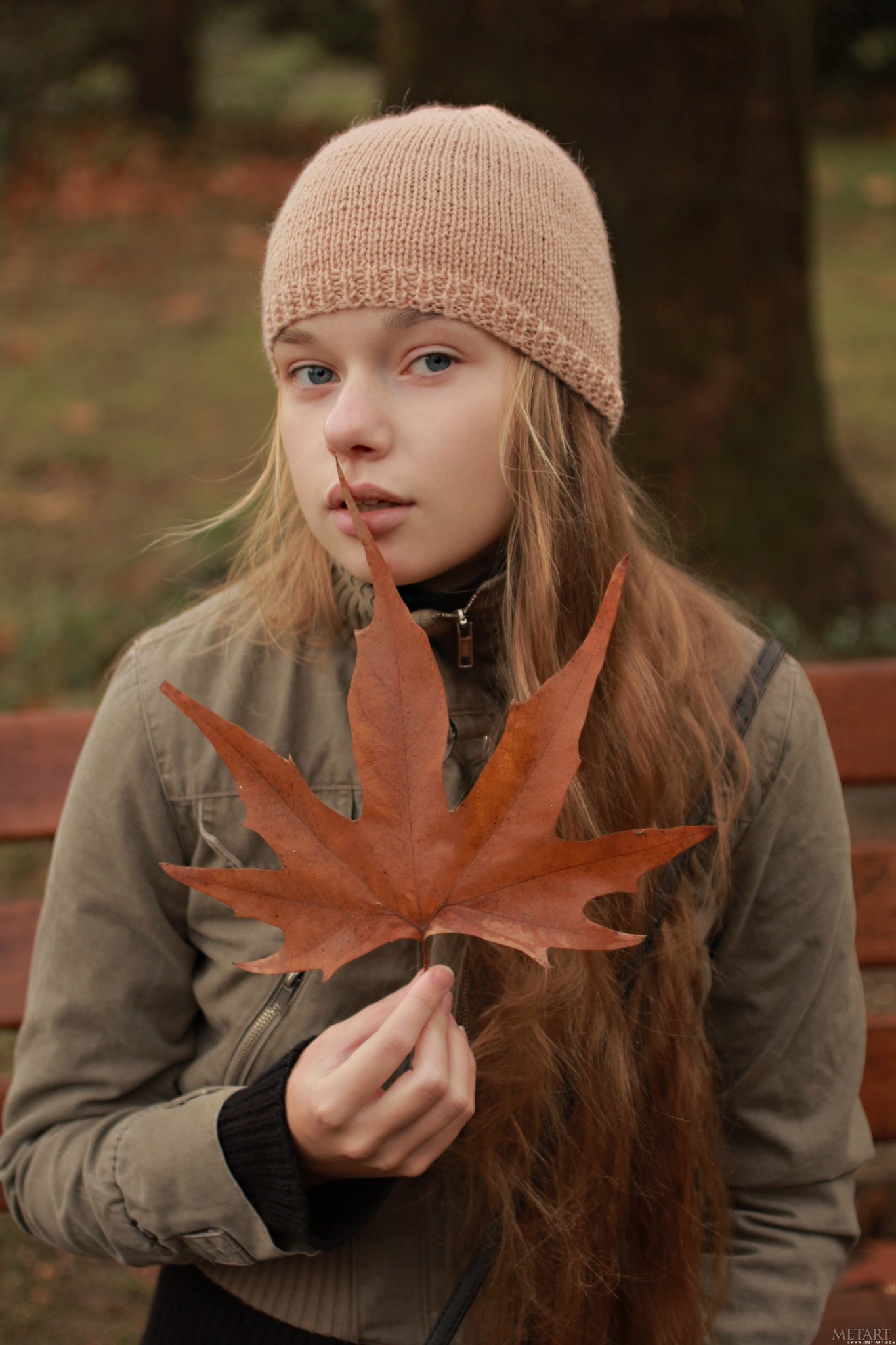 A Ukrainian Girl Named Milena Posing With A Leaf