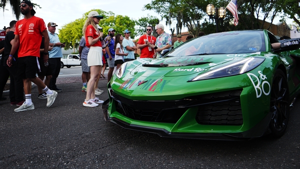 cars arriving at Gumball 3000 on Amelia Island