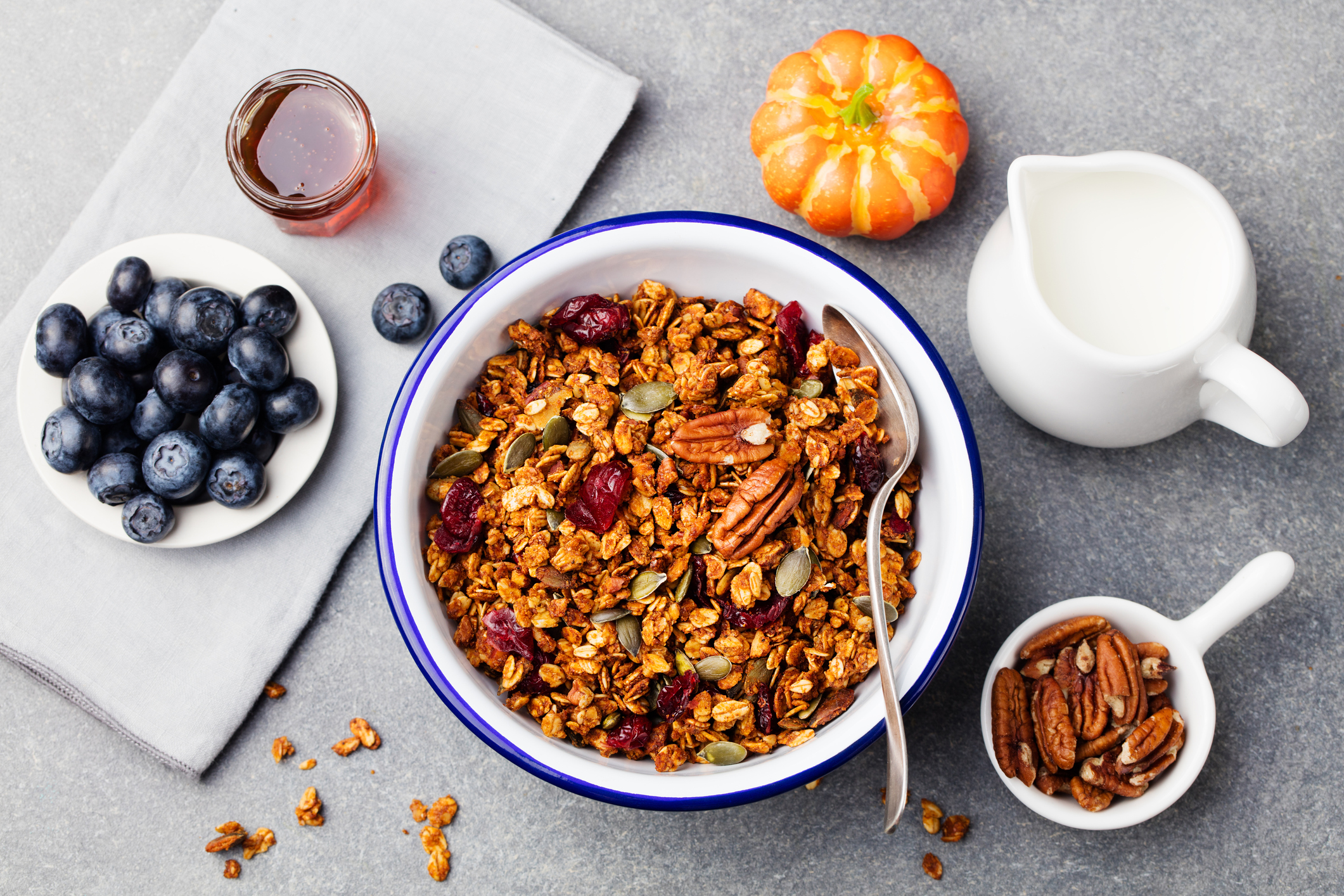 granola with berries and pecans