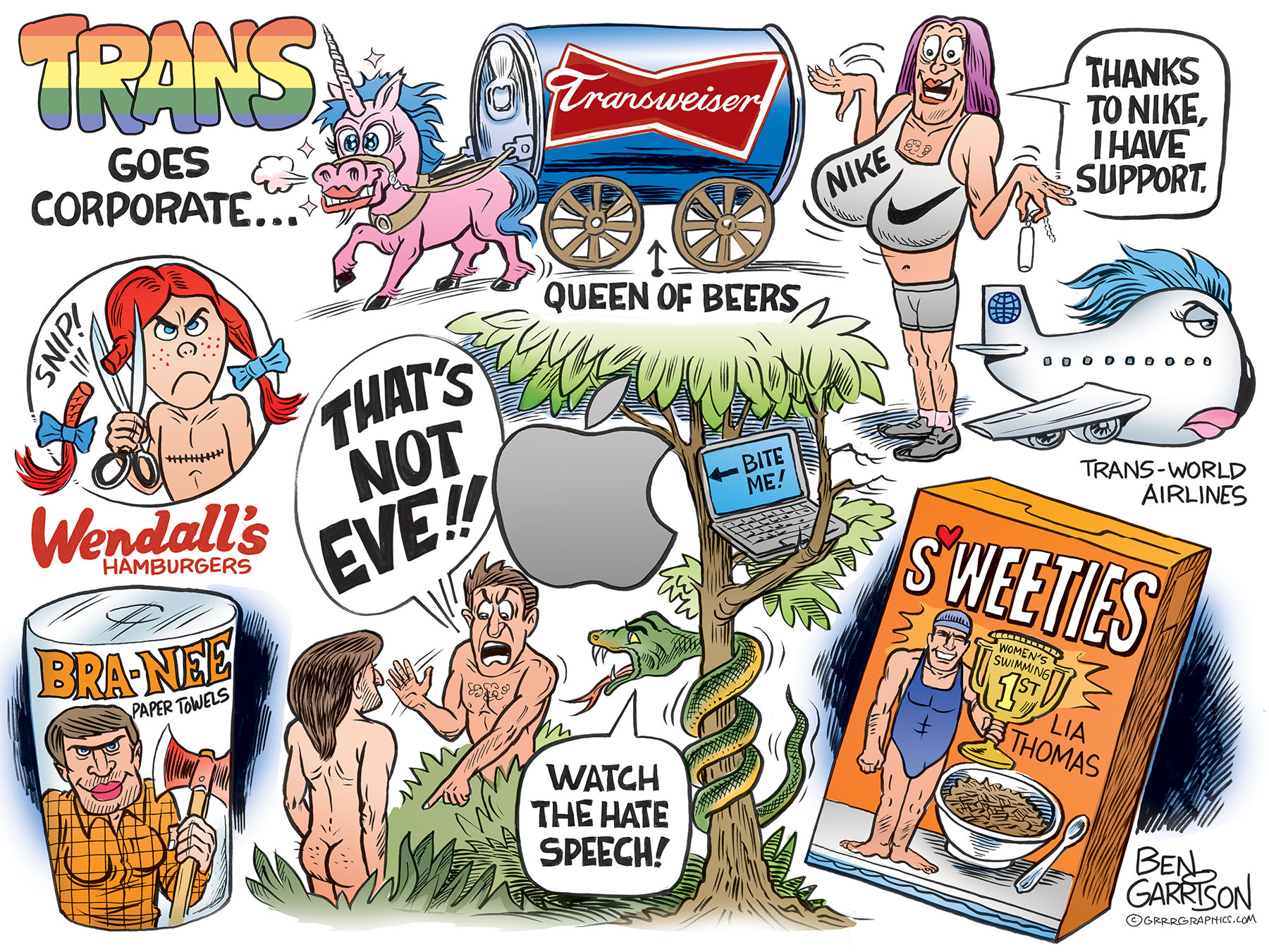 a Ben Garrison illustration : Trans Madness Goes Corporate