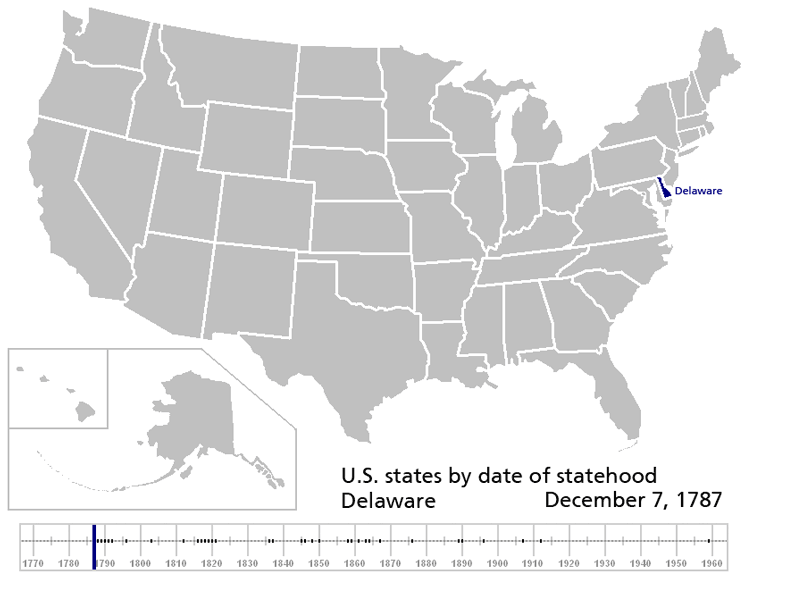 a map showing US states by date of statehood