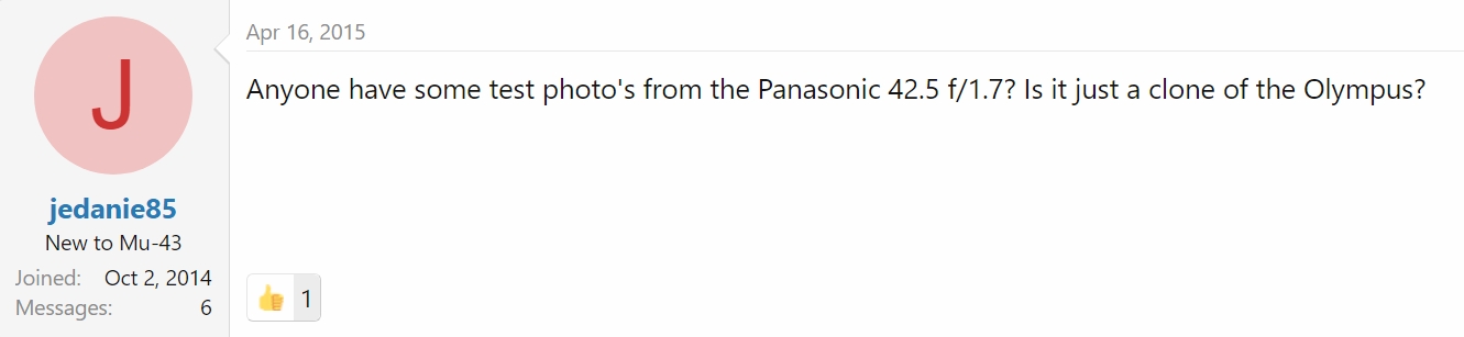 a thread from Mu-43 : Panasonic 42.5 f/1.7