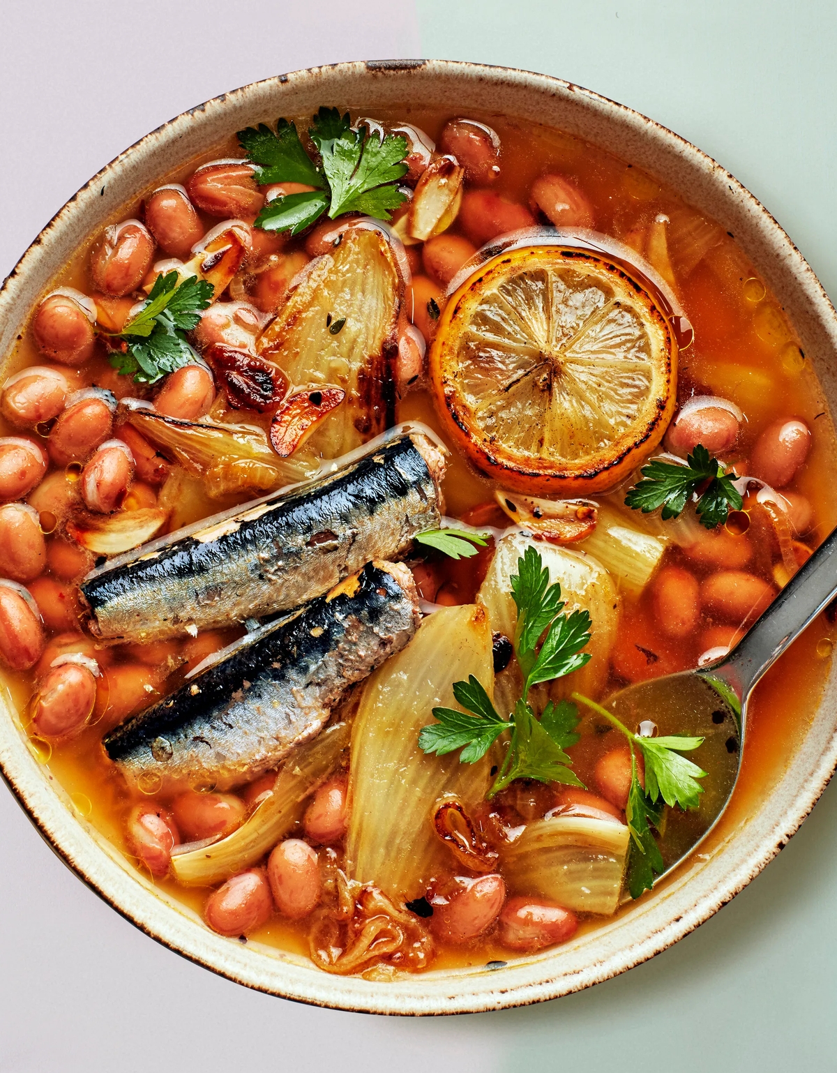 braised beans and sardines with fennel