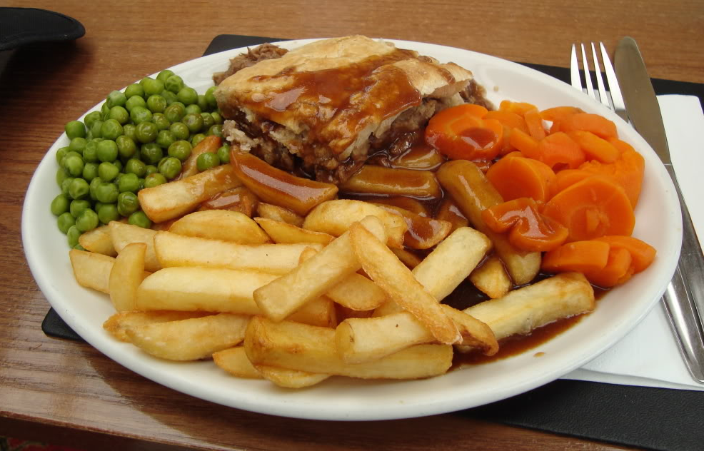 a steak pie and chips meal at the Black Bull pub in Mansfield