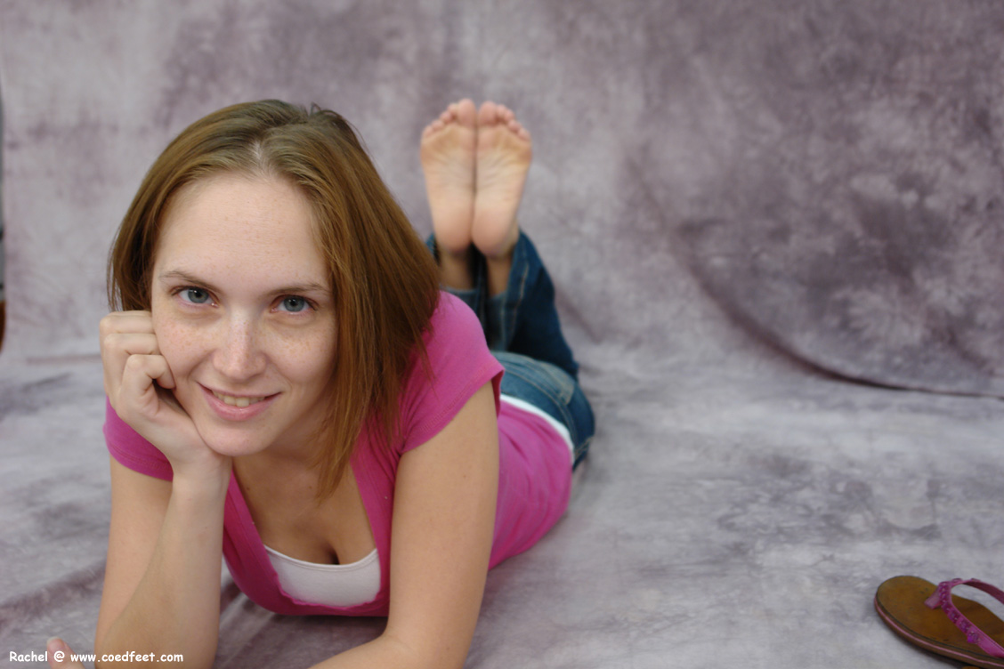 a college girl named Rachel posing and showing her feet