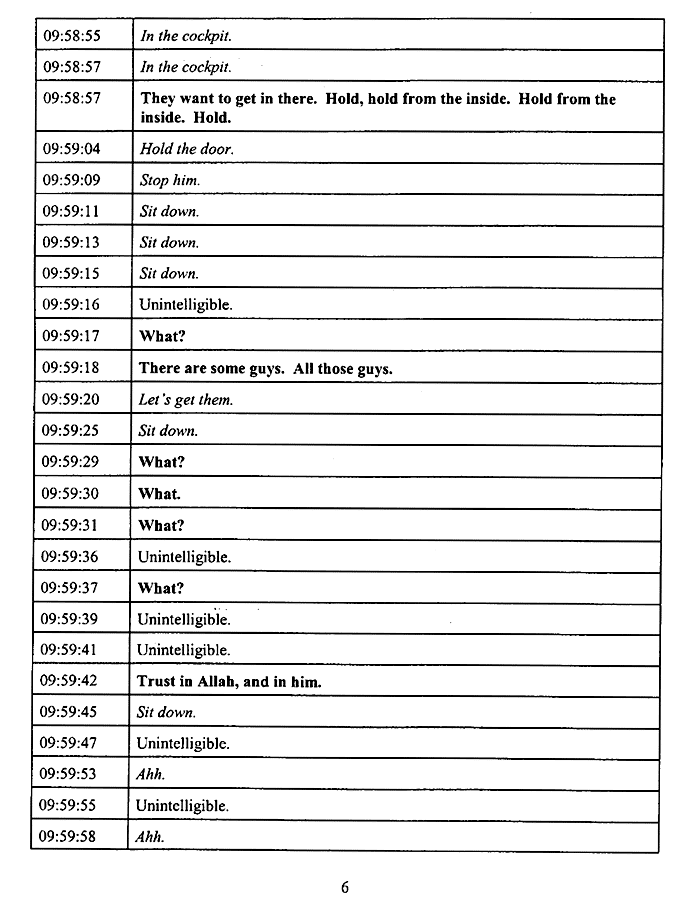 the 9-11 cockpit voice recorder transcript from United Airlines Flight 93