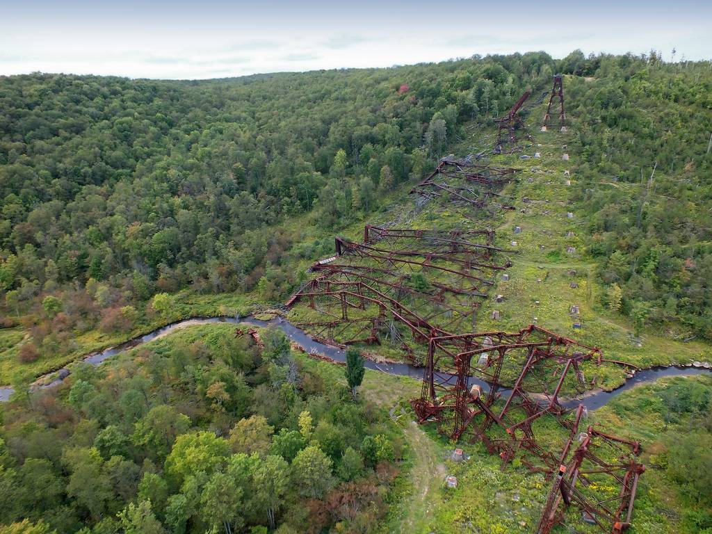 The Kinzua Bridge after being destroyed by a tornado