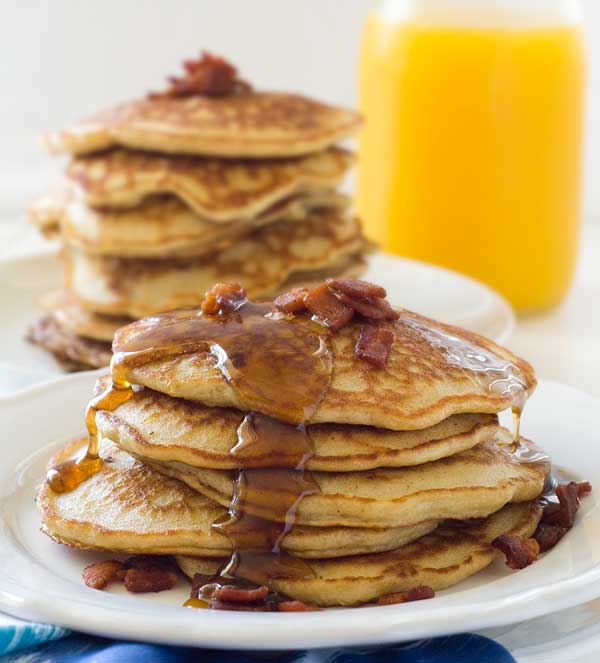 pancakes with syrup and bacon