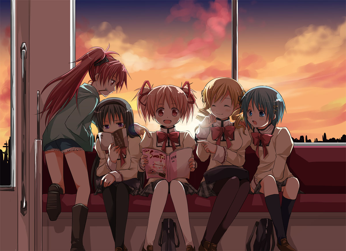 illustration : five school girls
