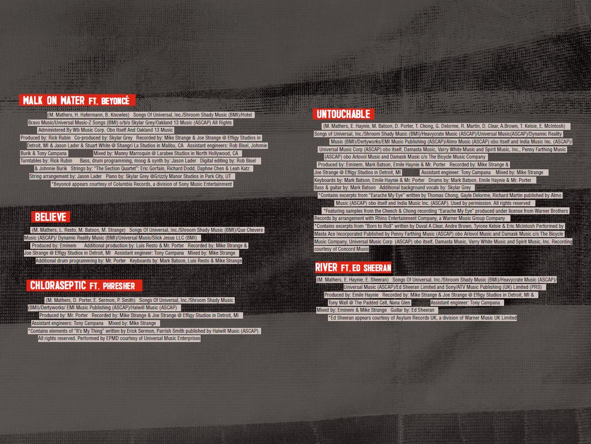 the credits to Eminem's Revival album