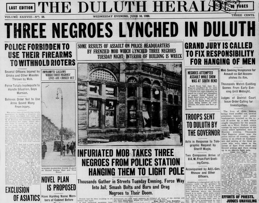 the Duluth negro lynchings and a newspaper about it