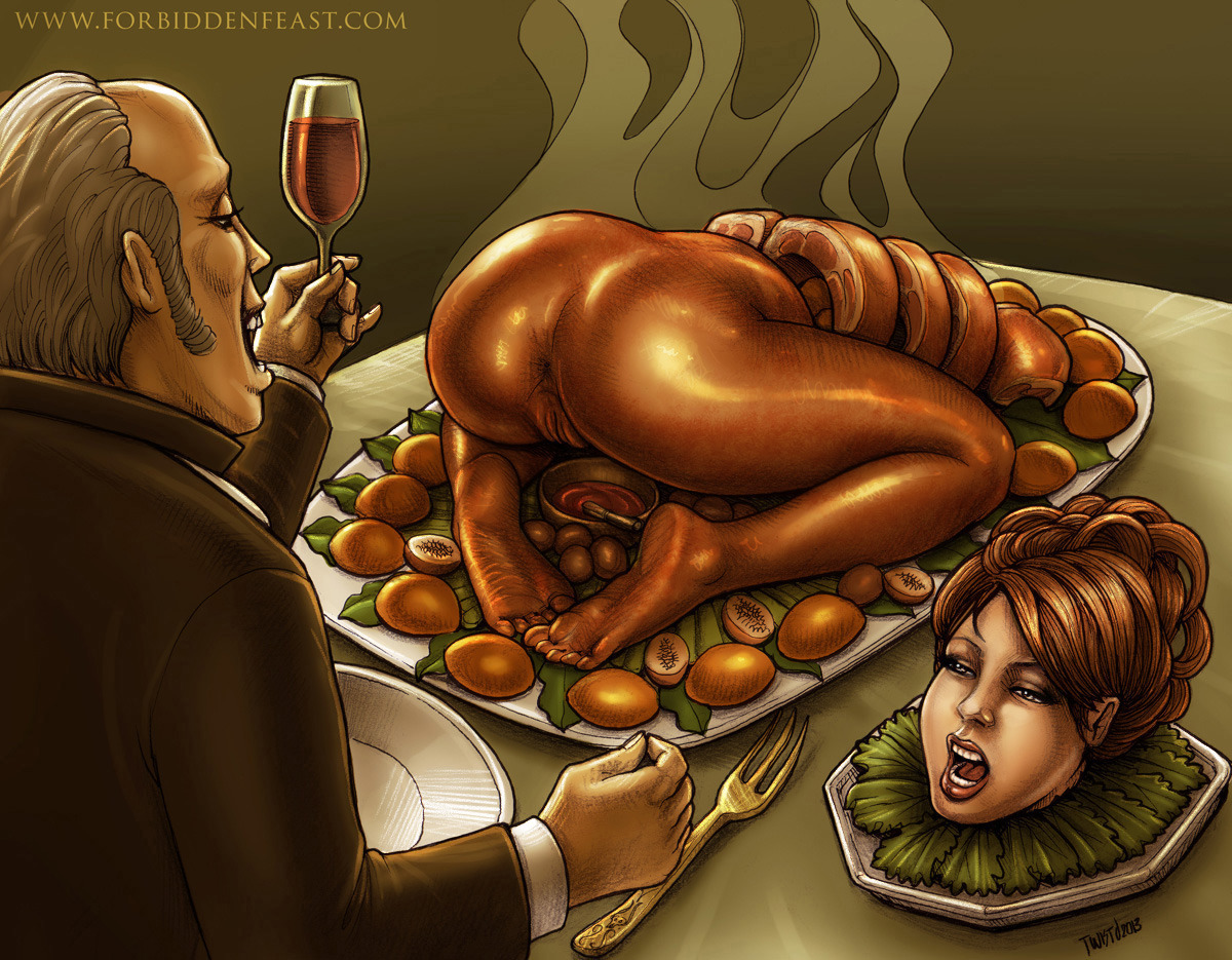 illustration : a girl roasted and about to be eaten