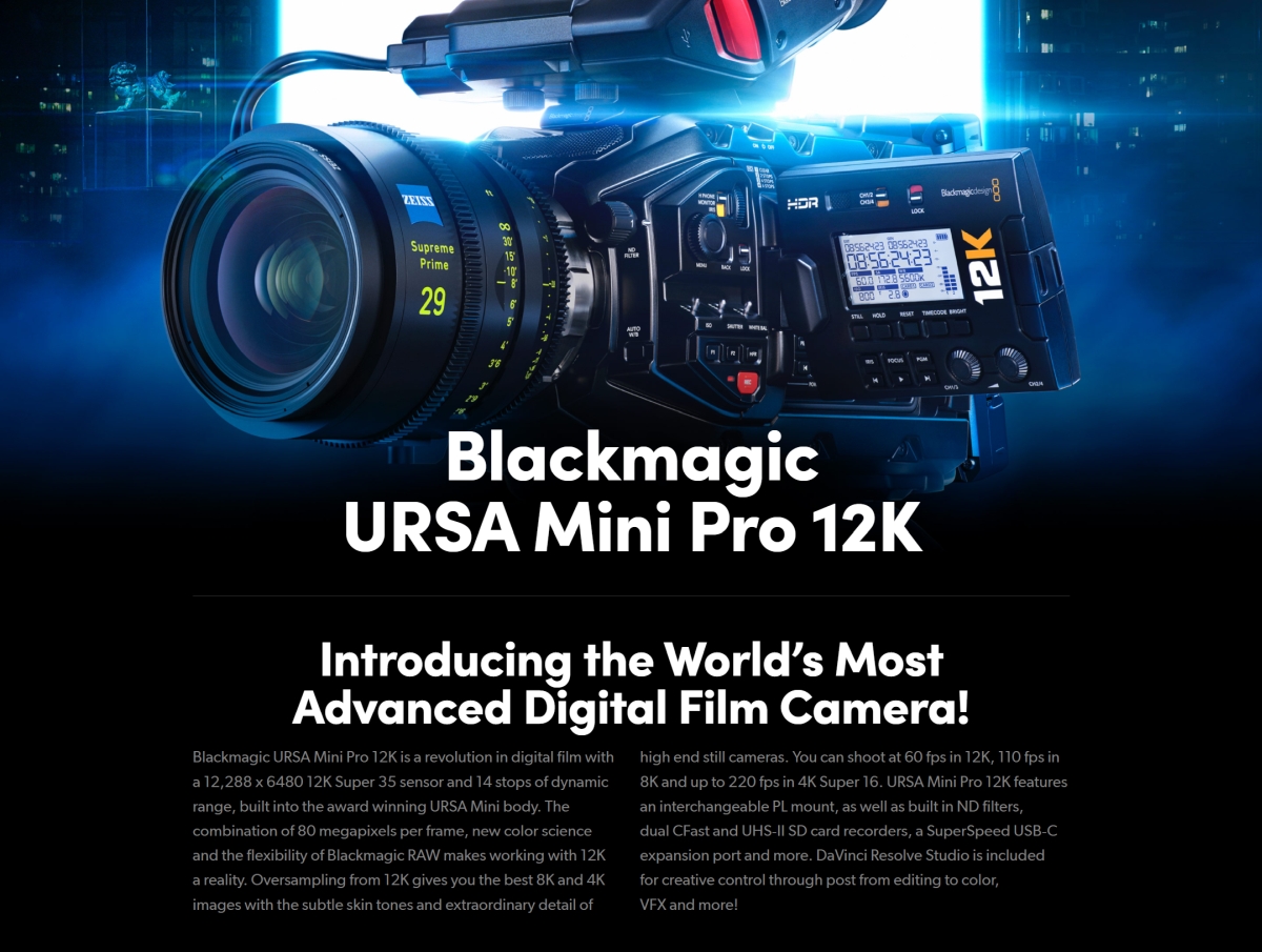 the Blackmagic Ursa Mini Pro 12K camera the Blackmagic Ursa Mini Pro 12K camera